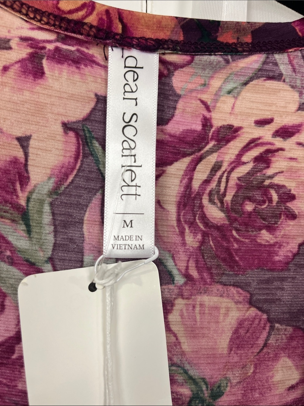 Dear Scarlett Duster/Kimono M Wine Peach Long Lines Open Front 3/4 Roll Tab NWT - Picture 2 of 10